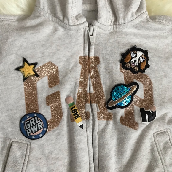 GAP KIDS 4-5y Embroidered Light Grey Hoodie Jacket - Picture 2 of 4
